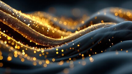 Poster - Abstract golden particles on dark fabric elegant background texture