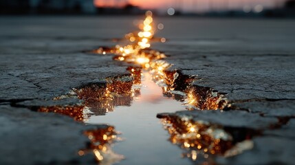 Poster - Golden liquid in crack abstract background image