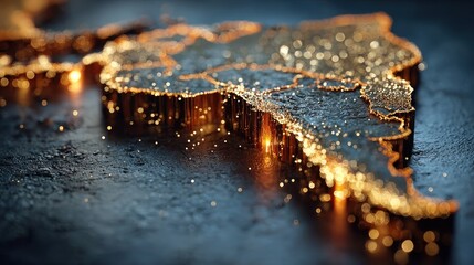 Poster - Glowing continent abstract digital map illustration with golden light effects