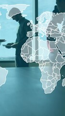 Poster - Animation of world map over diverse businesspeople in office