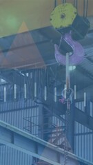 Poster - Animation of digital data processing and glowing lights over crane