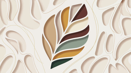 Aufkleber - Abstract leaf design with earthy tones and cutout background creating a modern and organic aesthetic