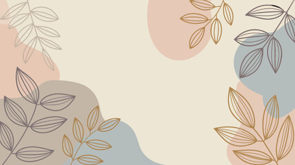 Poster - Aesthetic background with leaves and abstract shapes in pastel colors for digital and print design use