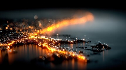 Poster - Dynamic glowing particle abstract background orange streak dark texture bokeh effect