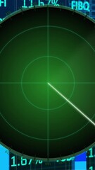 Poster - Animation of targets on radar screen over bar graph, squares forming maps against trading board