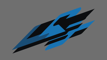 Poster - Abstract design featuring blue and black geometric shapes on a gray background centered in the image