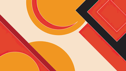 Poster - Abstract design featuring orange circles red squares and black shapes on a beige background art concept