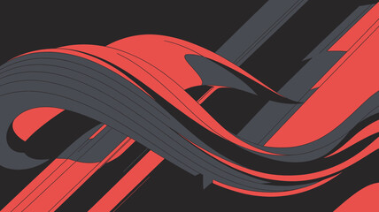 Poster - Abstract illustration featuring intertwined red and gray ribbons on a dark background design style