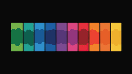 Poster - A row of colorful vertical rectangles with cloud like shapes on a black background in a flat style