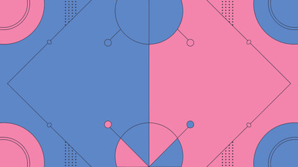 Poster - Geometric arrangement with pink and blue colors featuring circles triangles and dotted patterns design