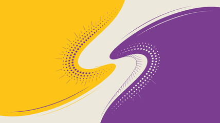 Poster - Abstract background with yellow and purple shapes and halftone patterns on a white canvas design effect