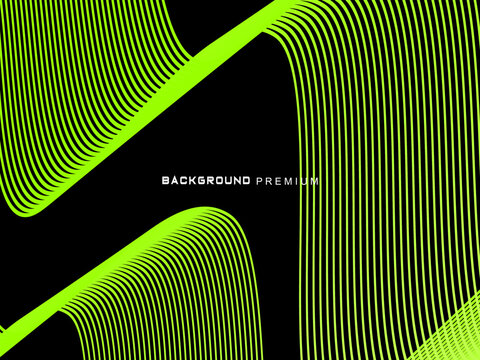 Background pattern of bright green neon stripes that curve and wavy dynamically on a black background, creating an effect of movement and modernity.