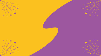 Poster - Abstract background with a yellow and purple color split and decorative lines and circles in corners