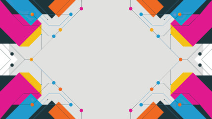 Poster - A symmetrical abstract design featuring colorful geometric shapes and connecting lines on a light background