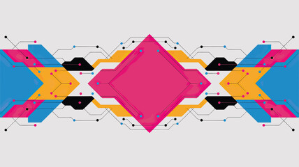Poster - Geometric design featuring a pink diamond shape with blue yellow and black accents on a white background