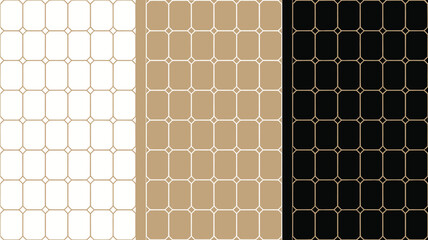 Poster - Three panels displaying a grid pattern in white, tan, and black with rounded rectangles and squares
