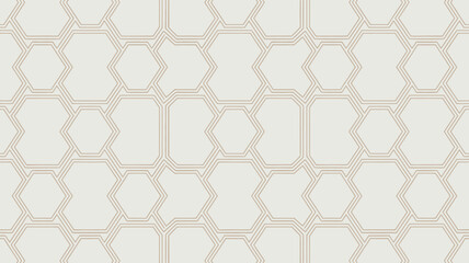 Poster - A repeating pattern of white hexagons and octagons with thin brown lines creating a geometric design