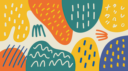 Poster - Abstract background with organic shapes and hand drawn elements in bright and cheerful colors design