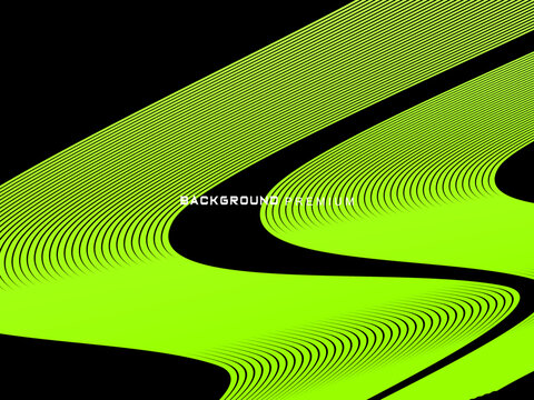 Background pattern of bright green neon stripes that curve and wavy dynamically on a black background, creating an effect of movement and modernity.