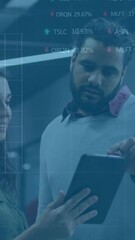 Poster - Animation of financial data processing over diverse business people in office