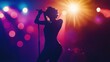 © Dao - Silhouette of singer on stage in spotlights. Banner design