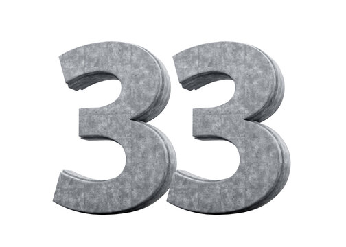 Concrete Number Thirty Three 33 Digit Made Of Grey Concrete Stone White 3d Illustration