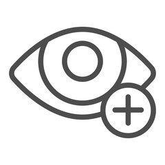 Poster - Eye and plus line icon, vision treatment concept. Vector graphics. Hyperopia, ophthalmology sign on white background, outline style icon for mobile or web design.