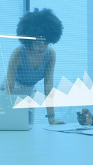 Poster - Animation of financial data processing over diverse colleagues discussing work in office