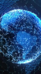 Poster - Rotating digital globe with interconnected nodes and lines, global network animation