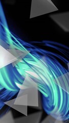Poster - Abstract blue and green light trails with floating triangles animation