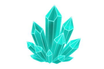 Poster - Cluster of turquoise crystals shining with inner light on a transparent background, ideal for fantasy or sci-fi projects