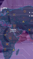 Poster - Using devices, people with world map data points and network connections animation