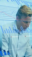 Poster - Animation of financial data processing over diverse business people in office