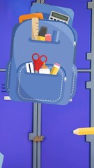 Aufkleber - Digital animation of school concept icons floating against school lockers in background