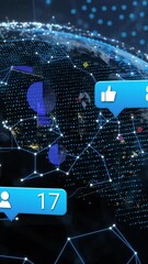 Poster - Animation of digital notifications spreading over global network and earth visualization