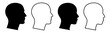 © Ukio.stock - Female and male head silhouette. Human heads side view face. Man and woman avatar, anonymous profile line and outline minimal black icon. Isolated vector person simple user symbols