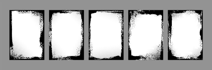 grunge photo frames. vertical grunge halftone rectangle frame with distressed ink borders and dotted