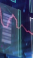 Poster - In school, child learning about financial data charts with animation on tablet
