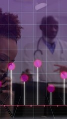 Poster - Discussing patient data, healthcare professionals with graph animation in hospital room