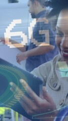 Poster - Using technology with 6G network animation overlay, diverse people interacting