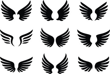 Poster - Collection of nine distinct black wing silhouettes on a white background