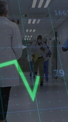 Poster - Walking in hospital, healthcare professionals with animation of data graph overlay