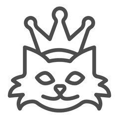 Poster - Crypto kitty queen line icon, NFT multiverse concept. Vector graphics. Cat head with crown sign on white background, outline style icon for mobile or web design.
