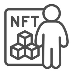 Poster - Non fungible token file and artist man line icon, NFT multiverse concept. Vector graphics. Famous person artwork file sign on white background, outline style icon for mobile or web design.
