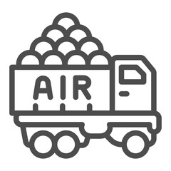 Poster - Truck with coins line icon, NFT multiverse concept. Vector graphics. Token coins truck, airdrop promotion sign on white background, outline style icon for mobile or web design.