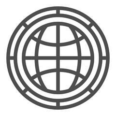 Poster - World globe coin line icon, crypto currency concept. Vector graphics. Crypto coin with planet, global exchange sign on white background, outline style icon for mobile or web design.