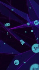 Poster - Animation of abstract geometric shapes and financial icons on dark digital background