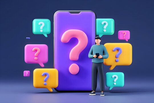 FAQ Concept – 3D Question Marks and Smartphone Interface