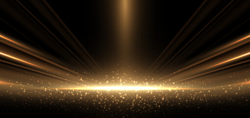 Wall Mural - abstract elegant gold glowing beam with lighting effect sparkle on black background. template premiu