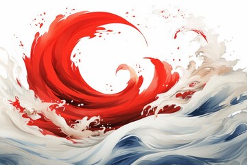 Aufkleber - Red and white paint swirling together, creating an abstract design in water with copy space